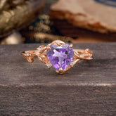 Nature-Inspired 3-Prong Heart-Shaped Amethyst Engagement Ring